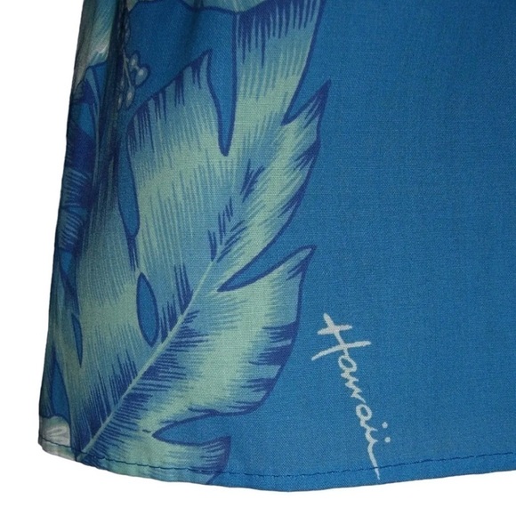 Vintage 80's Kalena Fashions Of Hawaii Dress Flower Blue MuMu Hibiscus Vacation - Picture 9 of 14
